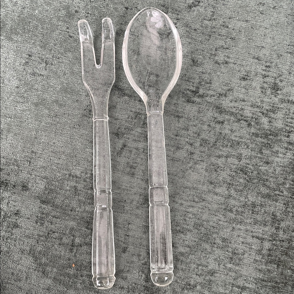 Vintage Art Deco glass Serving Spoon and Fork Set - Home Dining